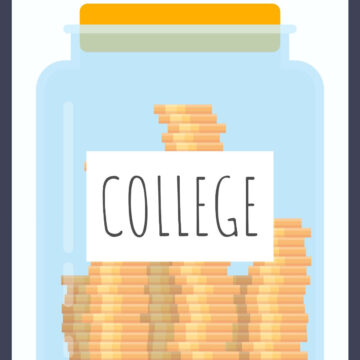 jar of coins with the word college on it.