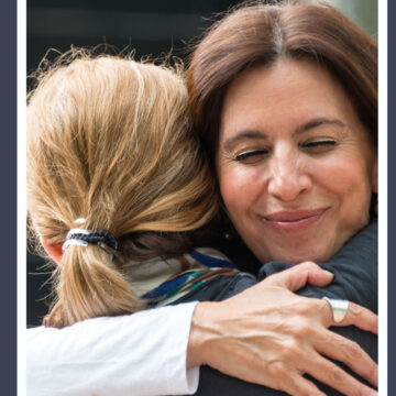 parent hugging a child.